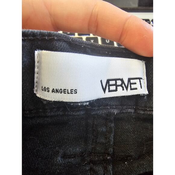 Vervet Women's Mid Rise Distressed Denim Cutt-Off Shorts Black Size Large - Picture 3 of 4